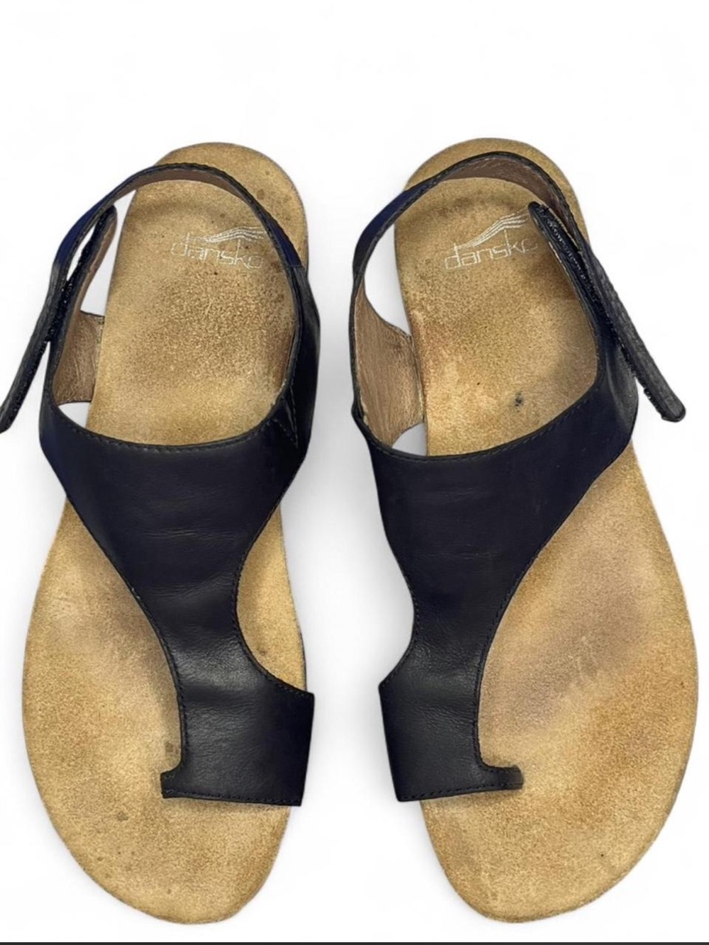 Dansko Reece women's thong sandals black waxy burnished leather Size 11.5 EU 42
